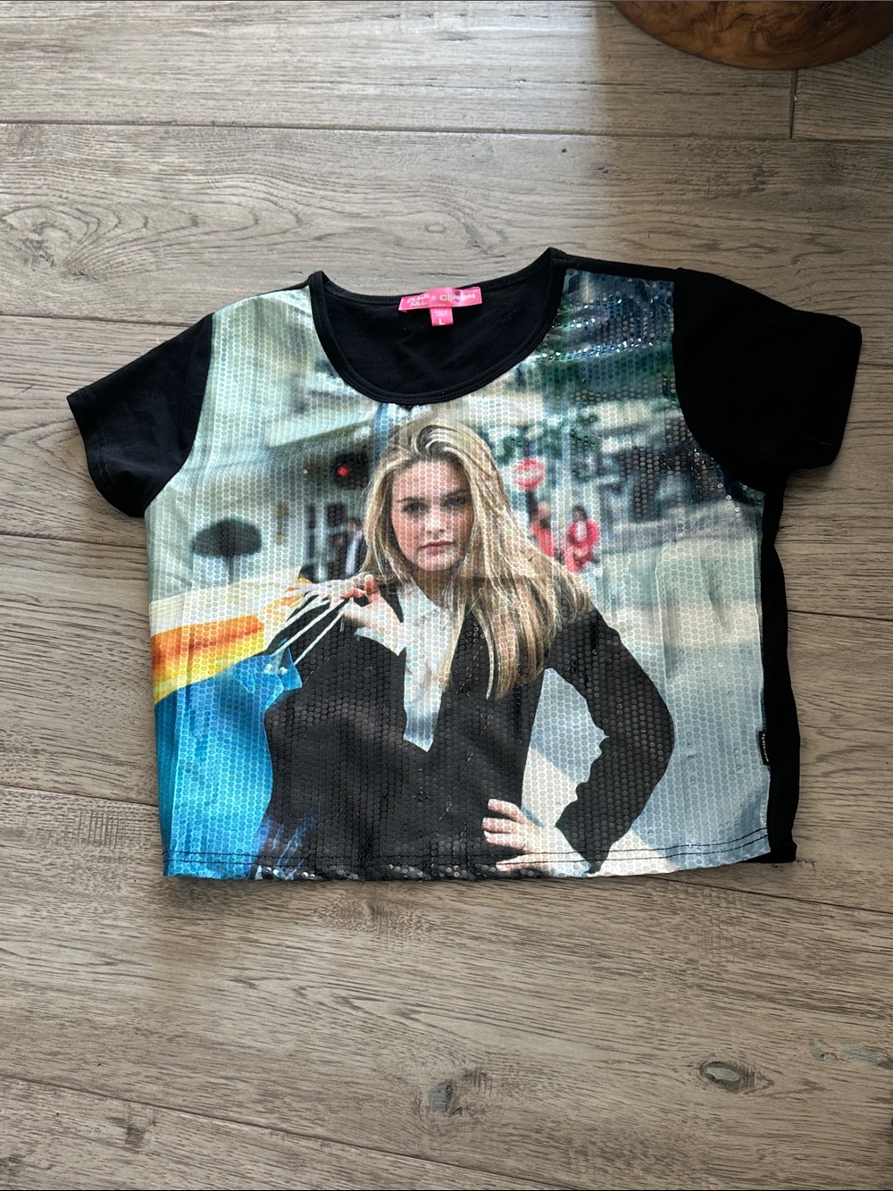 Clueless x Dolls Kill Black Cher Photo-Print Crop Top - Size Large